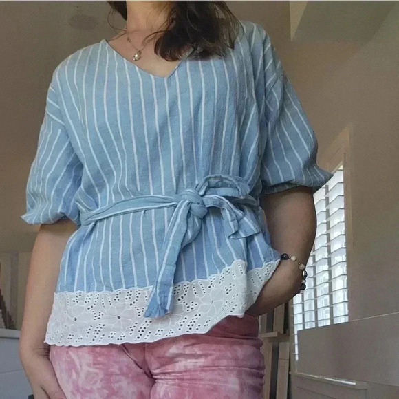 Zara belted top blue white stripes - Picture 3 of 4